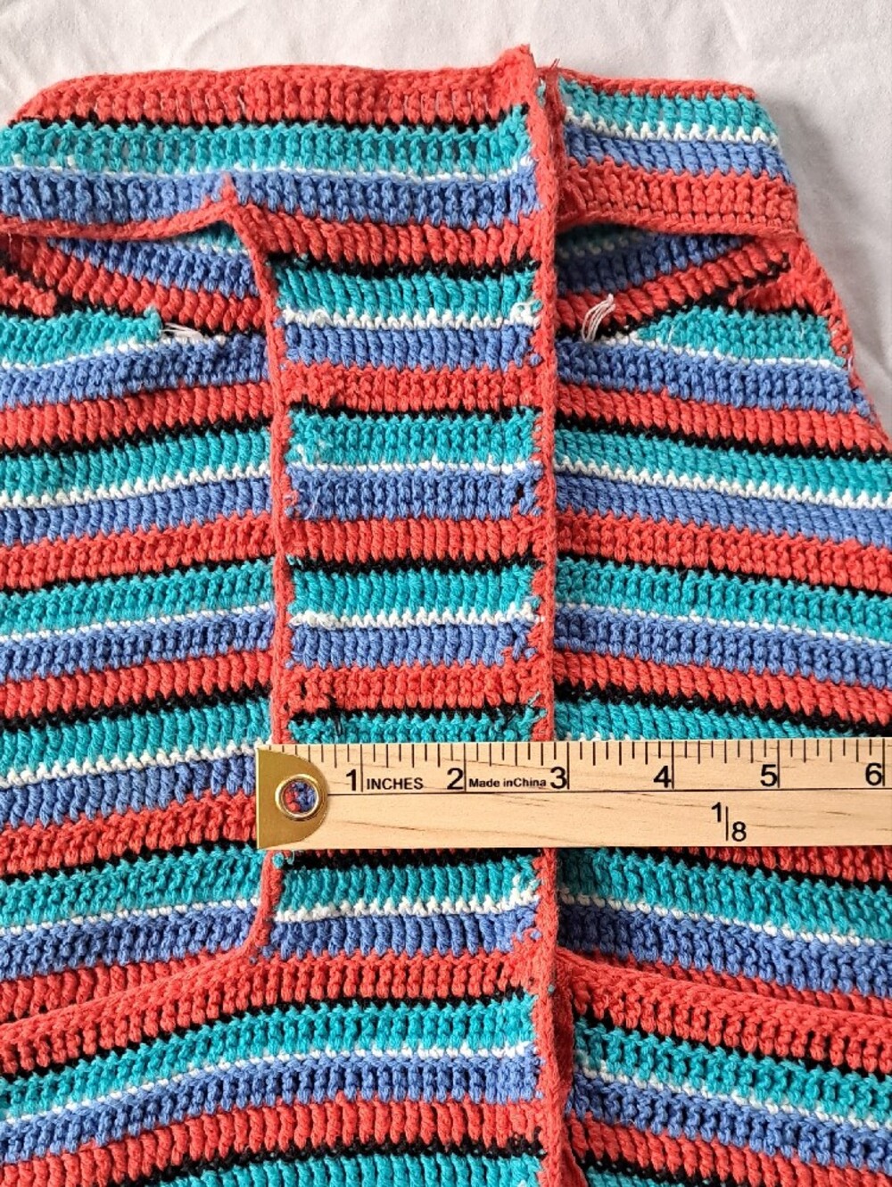 ​Ecote Striped Crochet Cotton Halter Tank Top Coral Teal Blue Boho Beach Size L - Picture 9 of 12